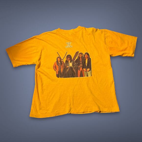 Vintage 1970s Mott the Hoople Psychedelic Rock Band Graphic Tee – Yellow Size L - Picture 1 of 8